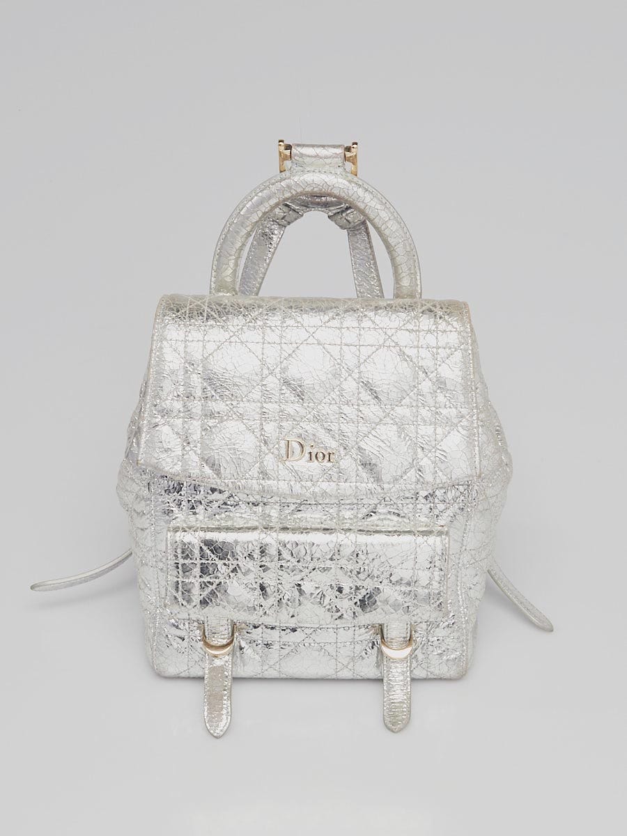 Christian Dior Silver Cannage Quilted Leather Stardust Small Backpack Bag -  Yoogi's Closet