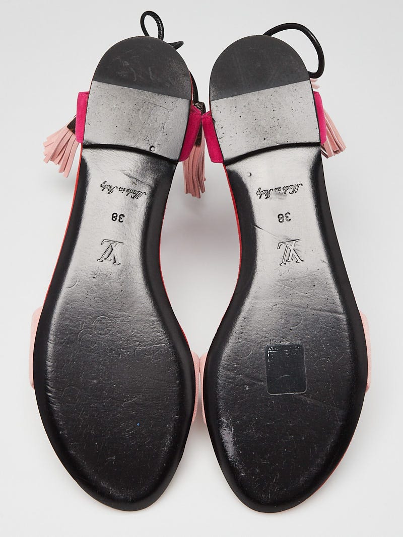 Louis Vuitton Tricolor Suede Rita Lace Up Fringe Flat Sandals Size 7.5/38 -  Yoogi's Closet
