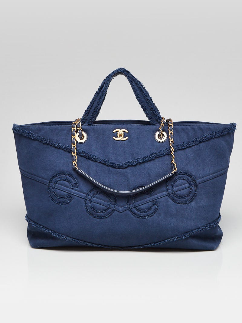 Chanel Blue Denim Fringe Large Shopping Tote Bag - Yoogi's Closet