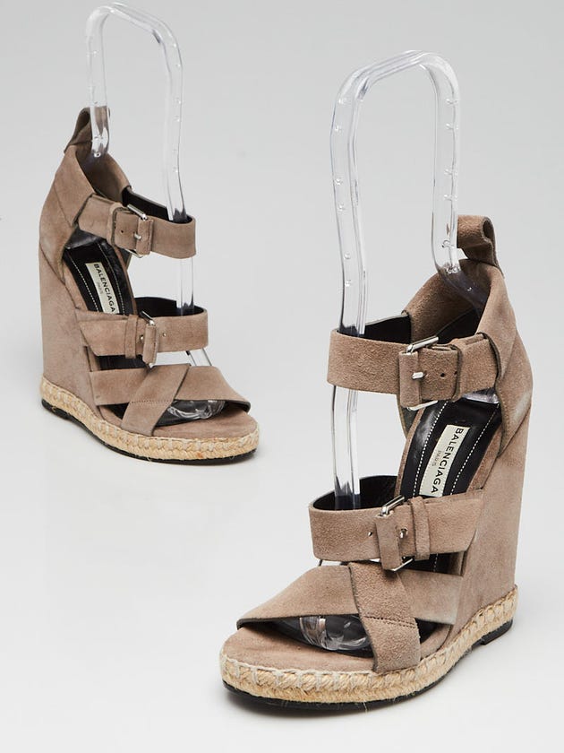 Balenciaga Grey Suede Espadrille Wedge Sandals Size 5.5/36