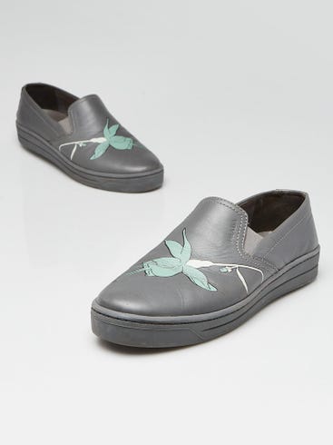 Prada Grey Leather Flower Print Slip On Sneakers Size 7/37.5