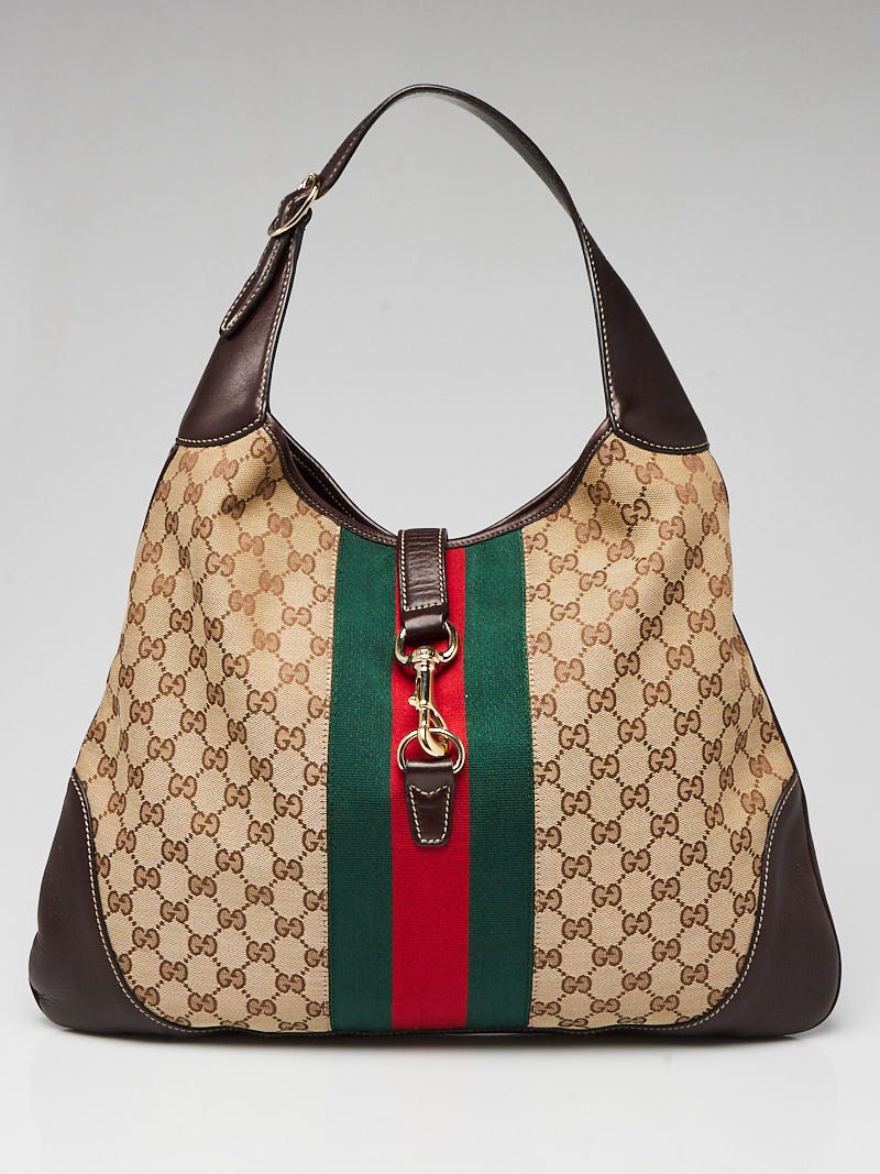 Gucci Beige/Ebony GG Canvas Vintage Web Large Tote Bag w/ Shoulder