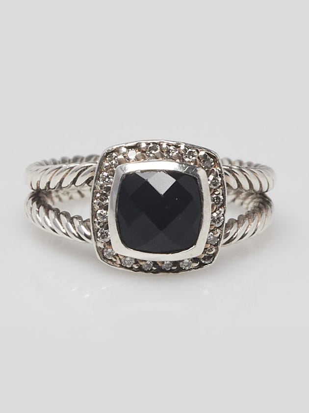 David Yurman 7mm Onyx with Diamonds and Sterling Silver Albion Ring Size 6.5