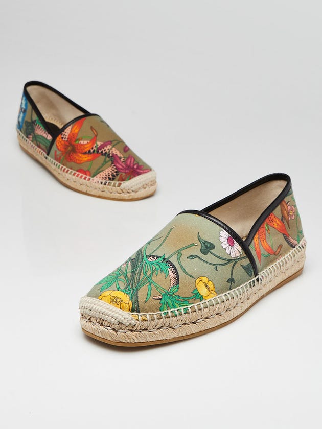 Gucci Green Canvas Multicolor Floral Print Espadrille Flats Men's Size 8.5