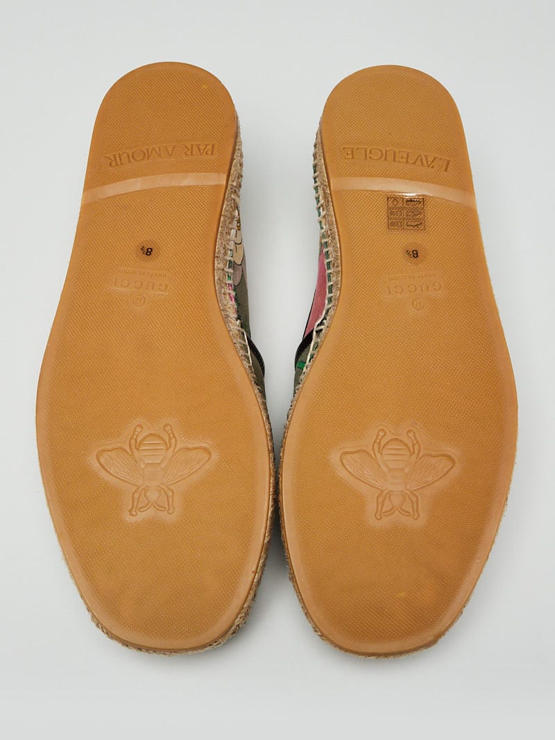 Gucci Green Canvas Multicolor Floral Print Espadrille Flats Men's Size 8.5