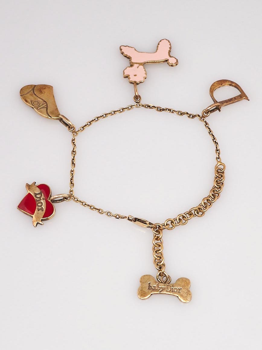 baby Diorベビーディオール　ブレスレット　ゴールドハートプードルチャーム Christian Dior Baby Dior Goldtone Metal Dangling Charms Bracelet