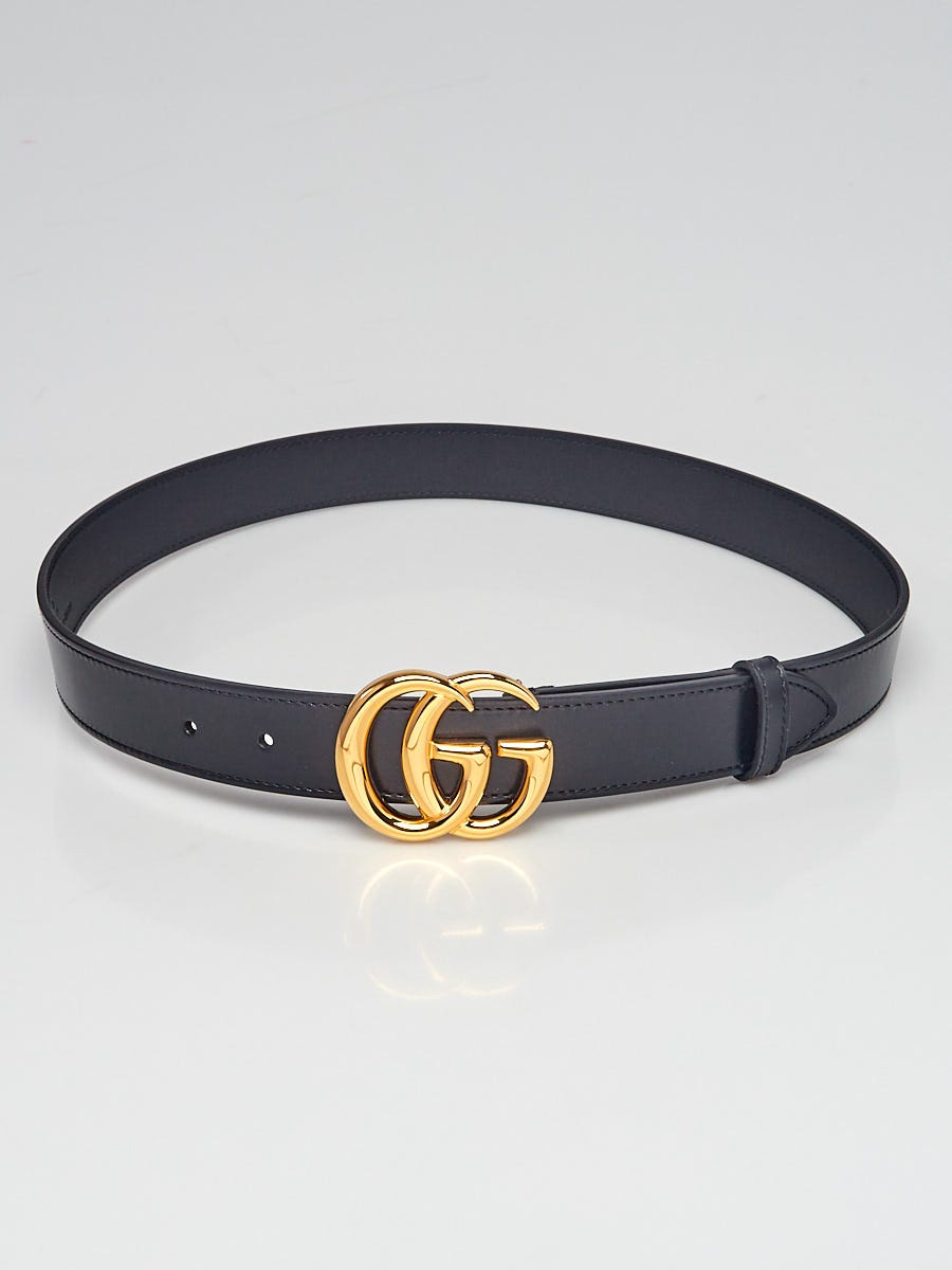 Gucci Black Smooth Leather Double G Slim Belt Size 80/32 - Yoogi's