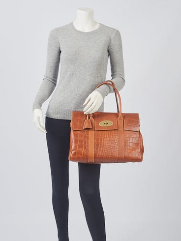 Mulberry Oak Croc Embossed Leather Bayswater Bag Yoogi's Closet