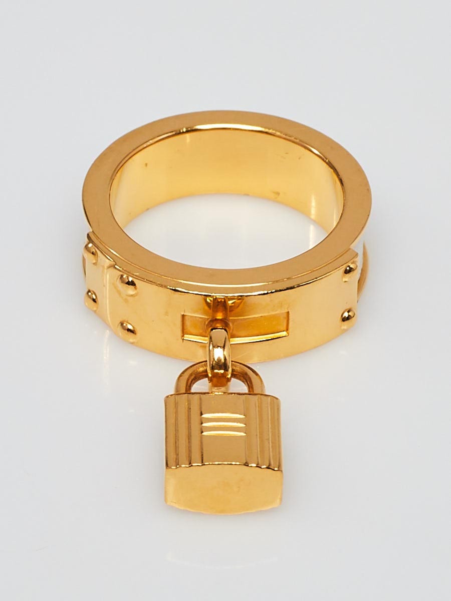 Hermes Gold Plated and White Leather Kelly Lock Scarf Ring