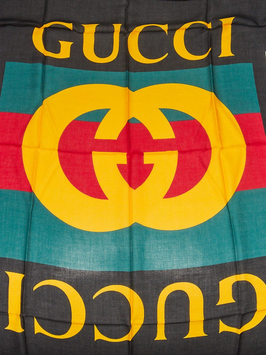 Gucci Black Multicolor Silk Modal Coco Capitan Tomorrow Logo