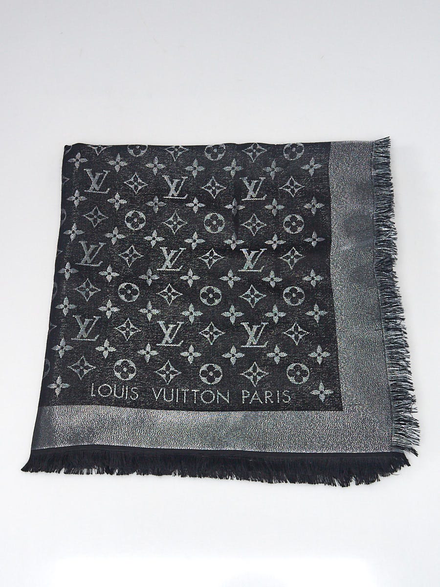 Louis Vuitton Black Monogram Silk/Wool Shawl Scarf - Yoogi's Closet