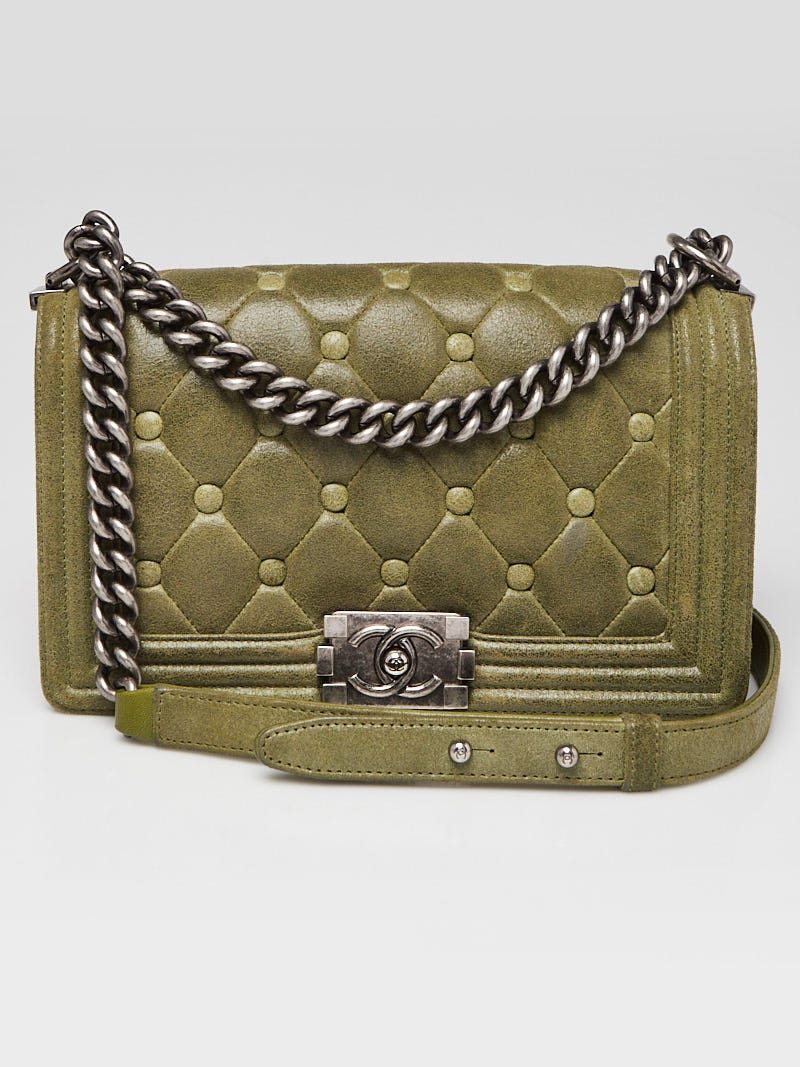Chanel Green Chesterfield Padding Quilted Iridescent Calfskin Leather  Medium Boy Flap Bag - Yoogi's Closet