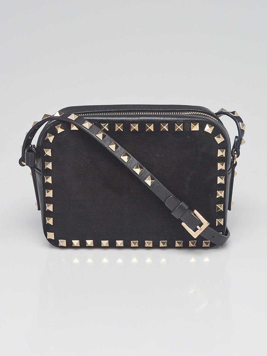 Valentino Black Leather/Suede Rockstud Crossbody Bag Yoogi's