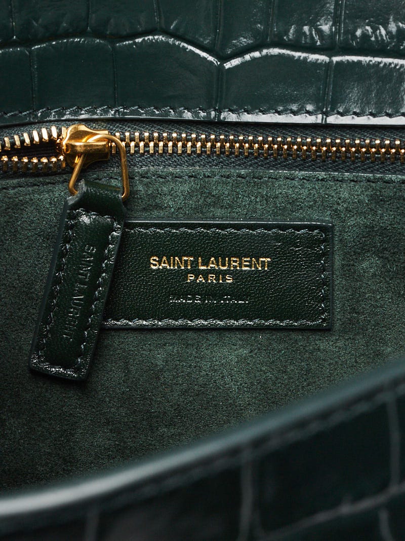 Yves Saint Laurent Dark Mint Croc Embossed Leather Carre Satchel