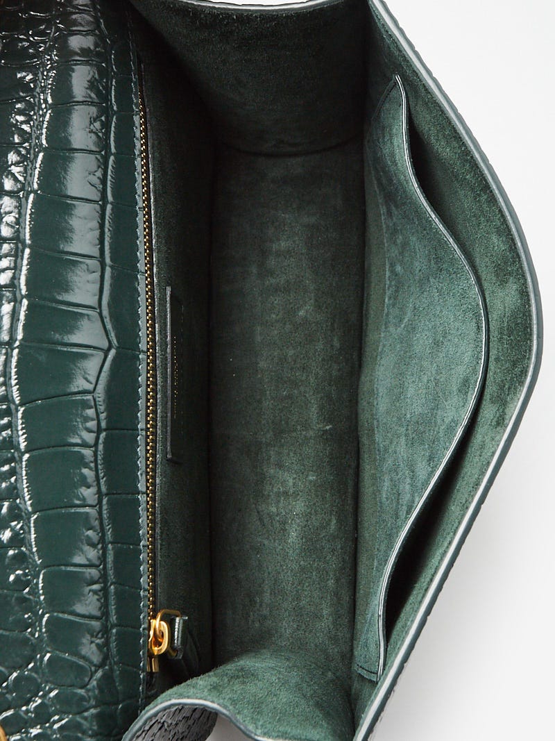 Yves Saint Laurent Dark Mint Croc Embossed Leather Carre Satchel