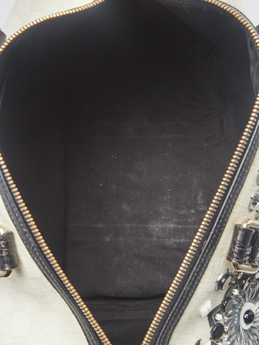 Gucci White GG Coated Canvas Floral Applique Medium Joy