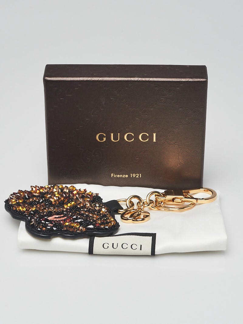 Gucci Tiger Embroidered Leather Keychain ($370) ❤ liked on