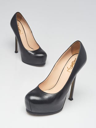 Yves Saint Laurent Black Patent Leather Open Toe Tribute Too Heels Size  9/39.5 - Yoogi's Closet