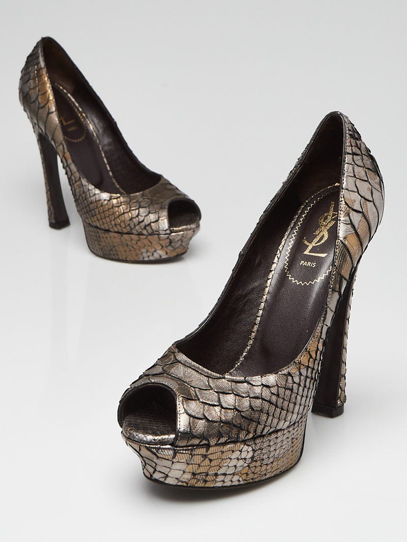 Python YSL Yves Saint Laurent Paris High Heel Shoes Black & 