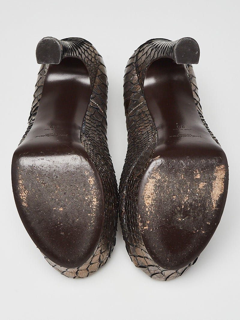 Yves Saint Laurent Grey Python Palais Peep Toe Pumps Size 7.5/38