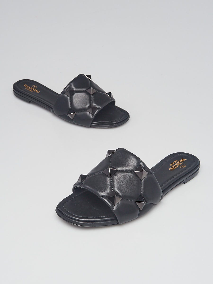 Rockstud Flat Slide Sandal for Woman in Black