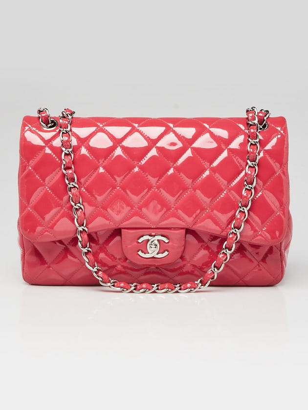 Chanel Pink Quilted Patent Leather Classic Jumbo Double Flap Bag