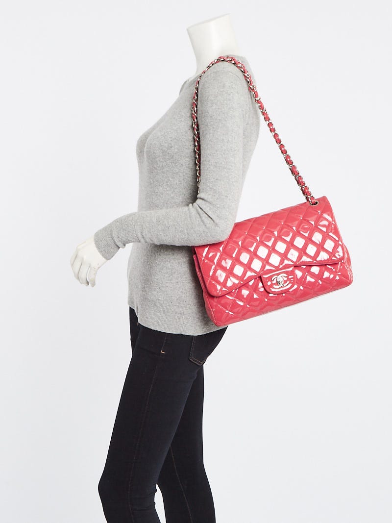 Chanel Pink Quilted Patent Leather Classic Jumbo Double Flap Bag	
