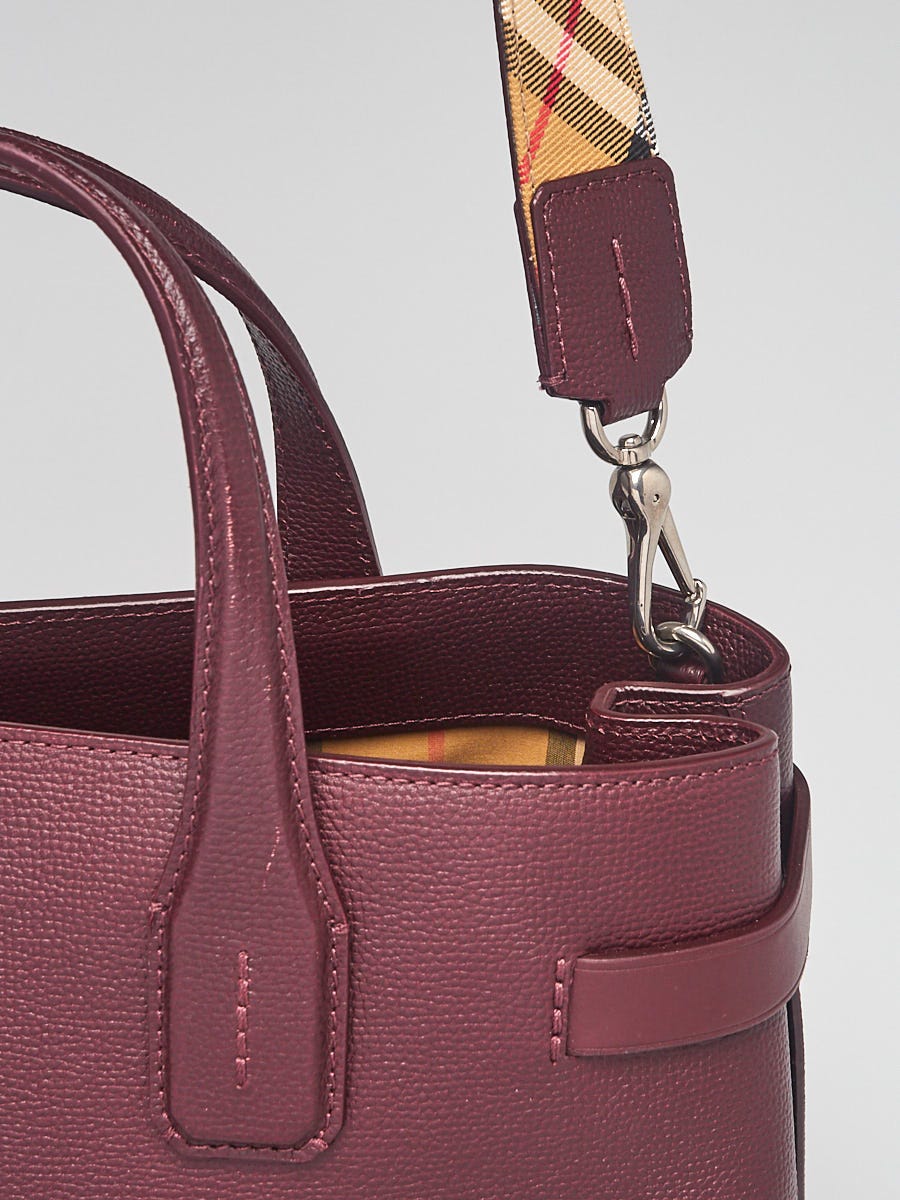 Burberry Burgundy Leather and House Check Canvas Medium Banner Tote  Burberry | The Luxury Closet