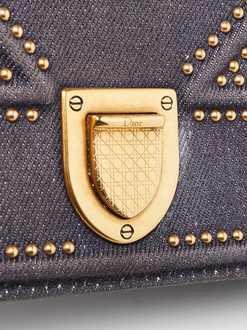 Christian Dior Blue Denim Studded Diorama Wallet on Chain Clutch