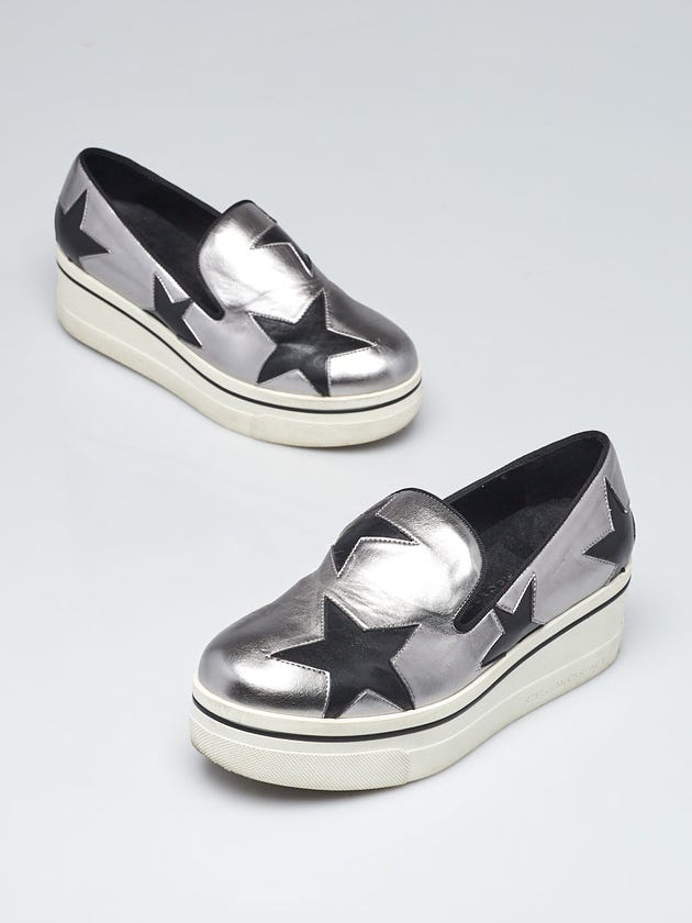 Stella McCartney Silver Faux Leather Star Platform Sneakers Size 5.5/36