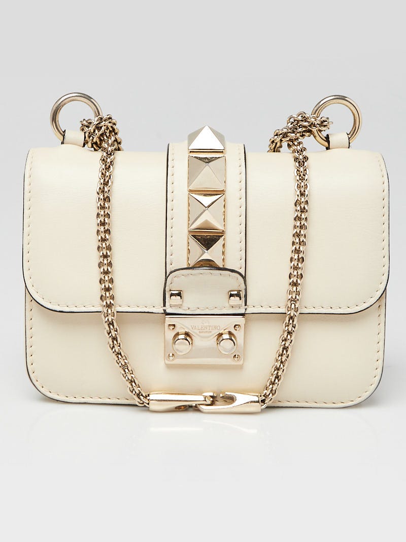 White Leather Glam Lock Mini Flap Bag - Yoogi's Closet
