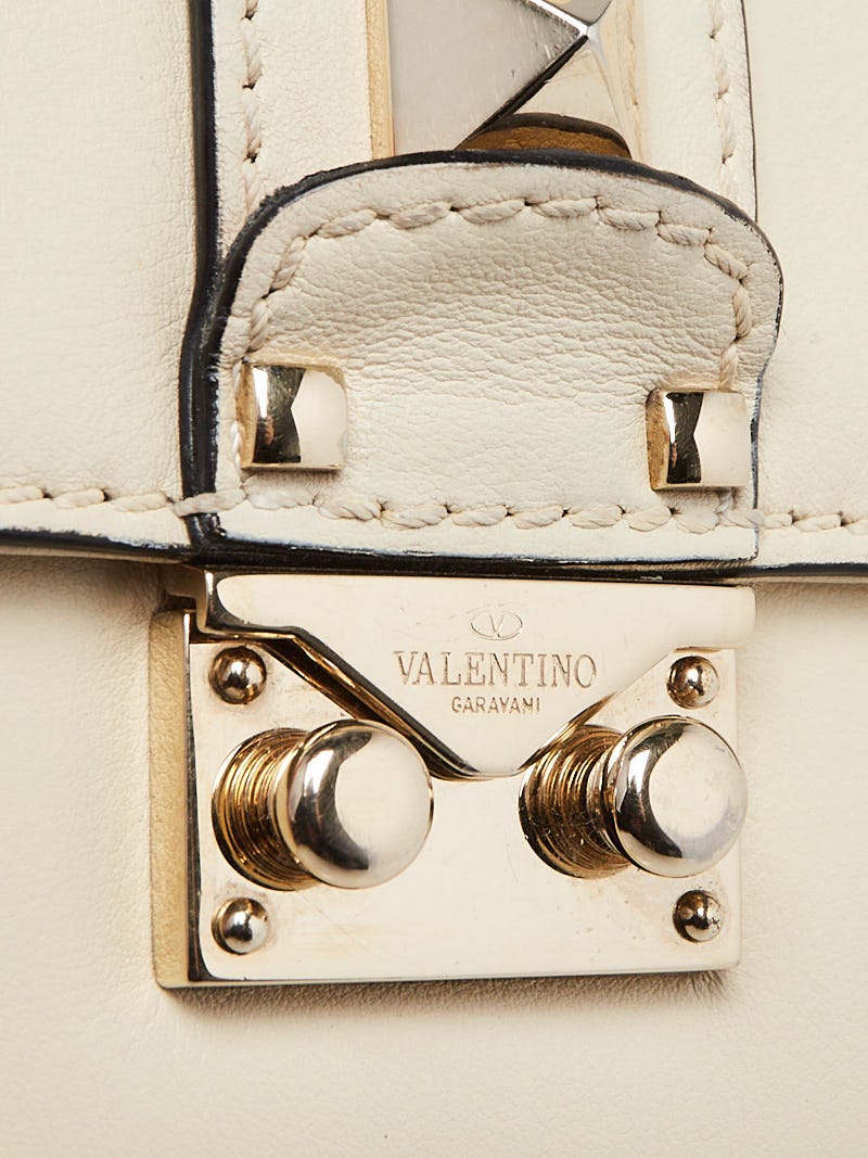 Valentino White Leather Glam Lock Mini Flap Bag | Yoogi's Closet