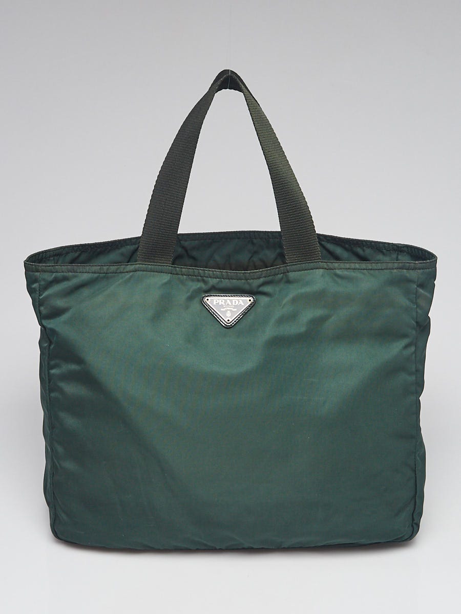 Prada Green Vela Nylon Double Handle Tote Bag