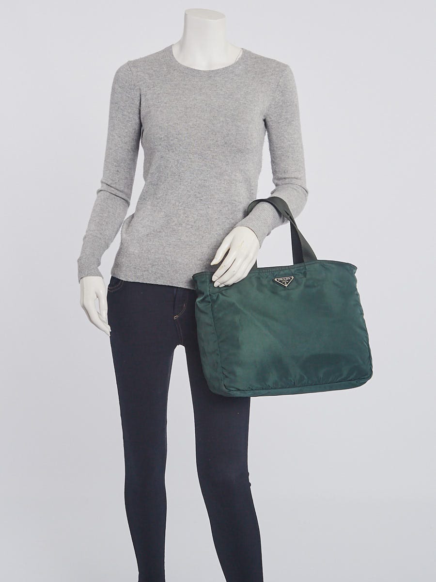 Prada Green Vela Nylon Double Handle Tote Bag