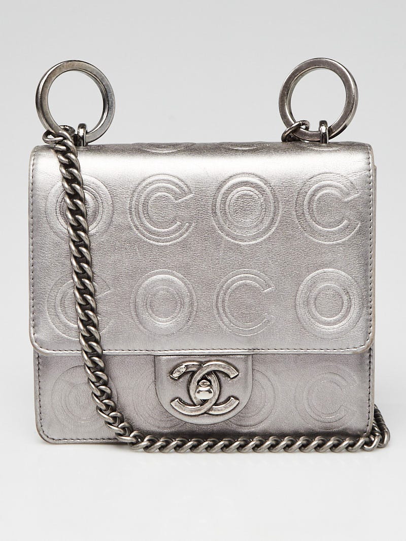 Chanel Silver Metallic Calfskin Coco Embossed Square Mini Flap Bag - Yoogi's  Closet