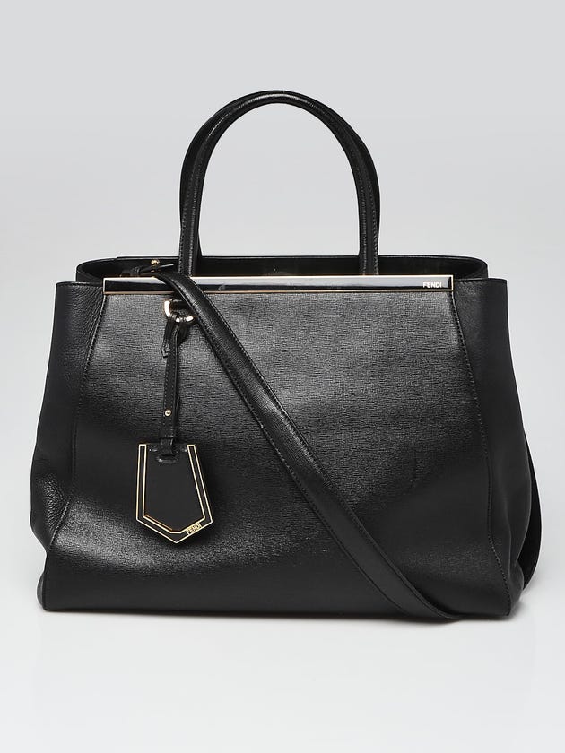 Fendi Black Vitello Leather Medium 2Jours Elite Tote Bag 8BH250