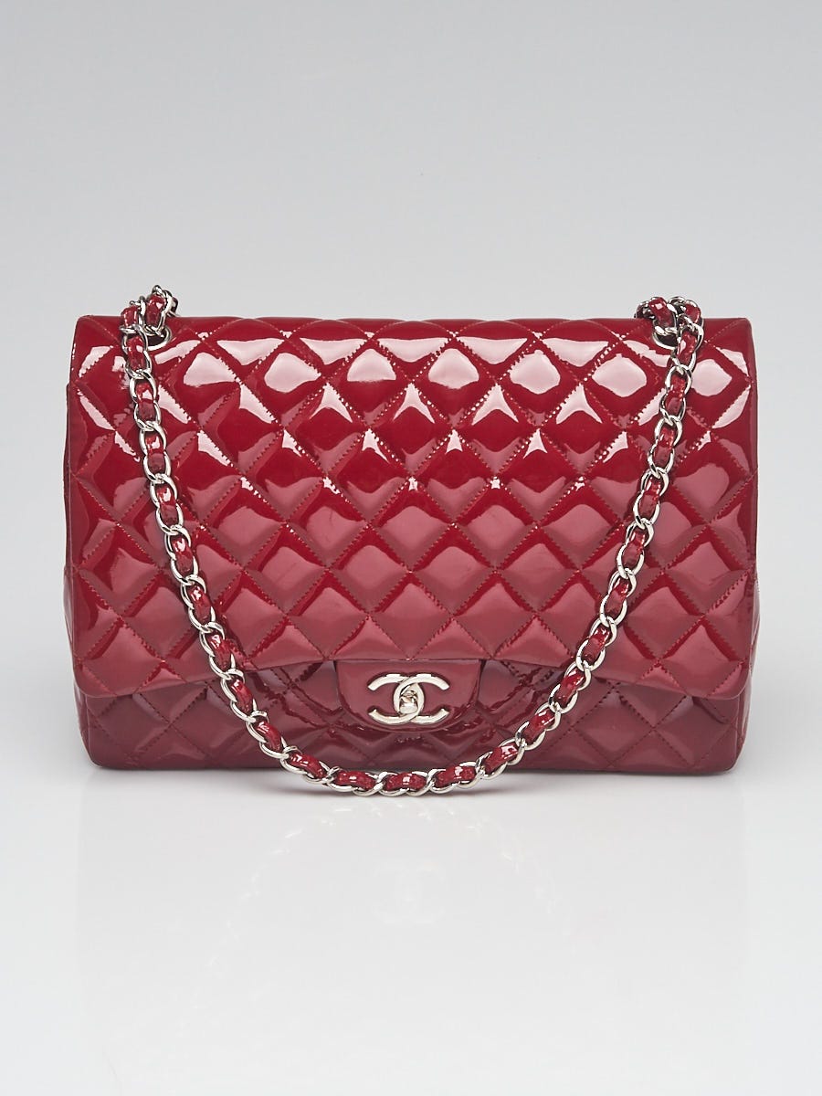 Chanel Dark Red Quilted Patent Leather Classic Maxi Double Flap Bag