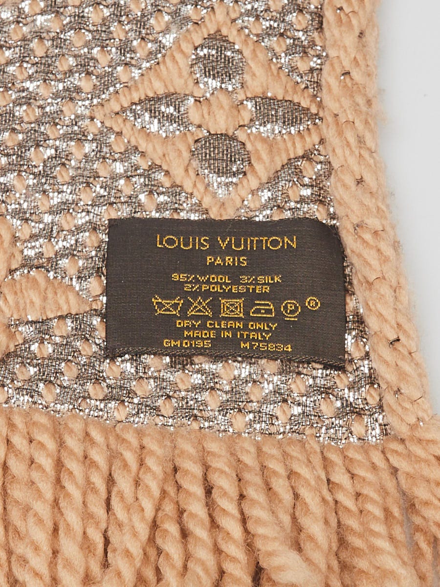 Louis Vuitton Brown and Gold Monogram Logomania Shine Scarf (Like New), Apparel