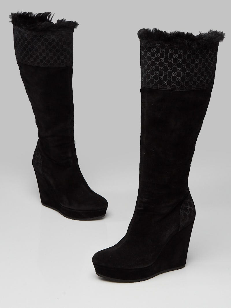 værst crush tønde Gucci Black Suede and Fur Wedge Platform Boots Size 6/36.5 - Yoogi's Closet