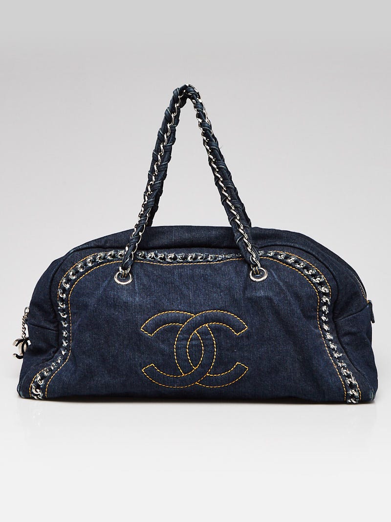Chanel Blue Denim Luxe Ligne Large Bowler Bag - Yoogi's Closet