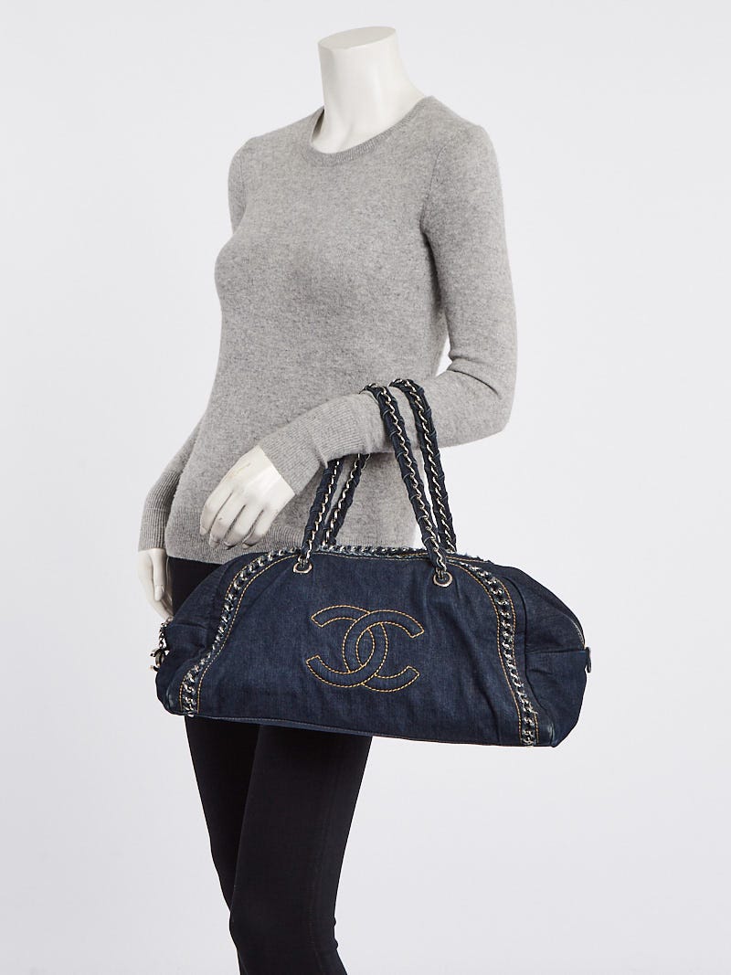 Chanel Blue Denim Luxe Ligne Large Bowler Bag - Yoogi's Closet