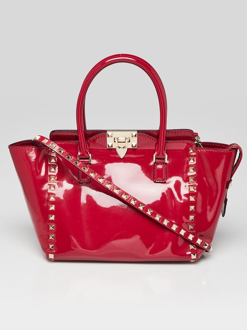Valentino Red Leather Rockstud Double Handle Tote Bag - Closet