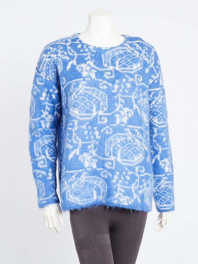 Moncler Blue/White Wool Blend Sweater Size S