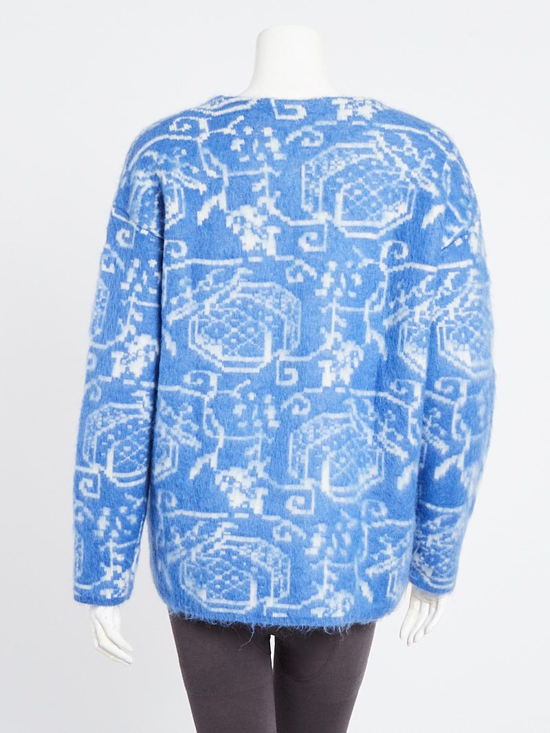 Moncler Blue/White Wool Blend Sweater Size S