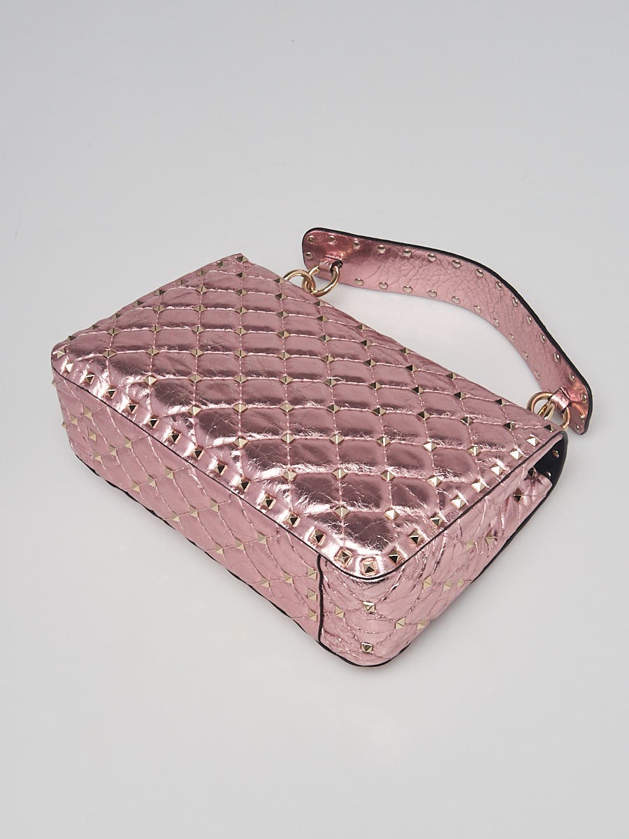 Valentino Garavani - Authenticated Rockstud Spike Handbag - Velvet Pink Plain for Women, Very Good Condition