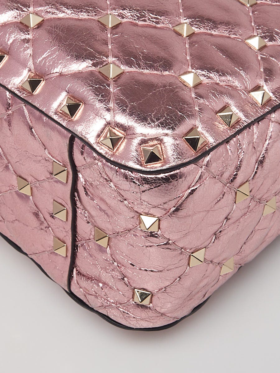 Valentino Garavani - Authenticated Rockstud Spike Handbag - Velvet Pink For Woman, Very Good condition