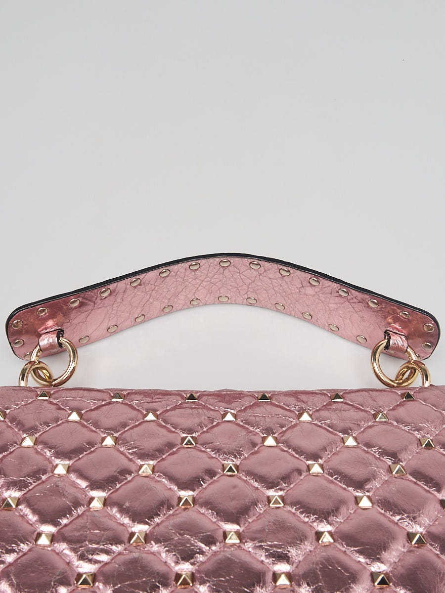 Valentino Garavani - Authenticated Rockstud Spike Handbag - Velvet Pink Plain for Women, Very Good Condition