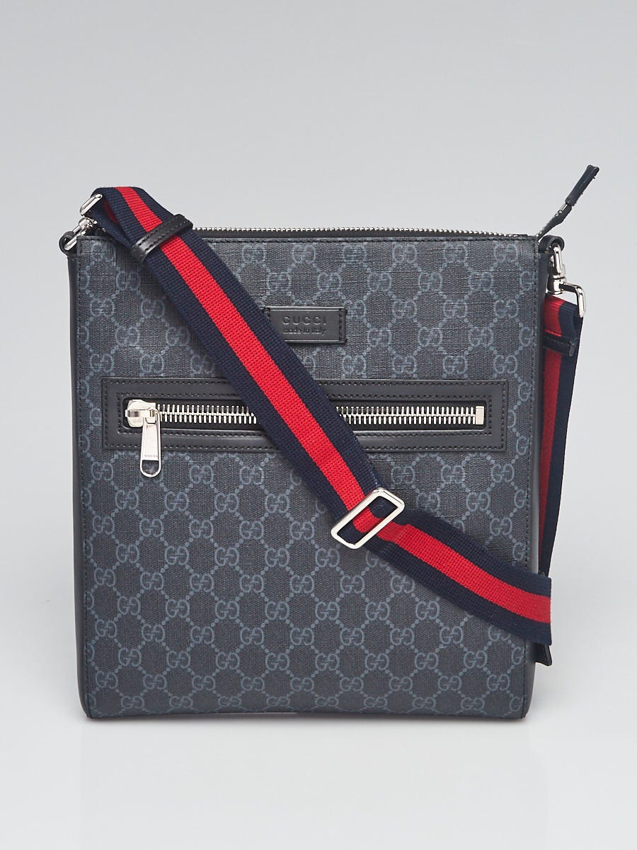 Gucci Black GG Supreme Coated Canvas Flat Messenger Bag | Yoogi's