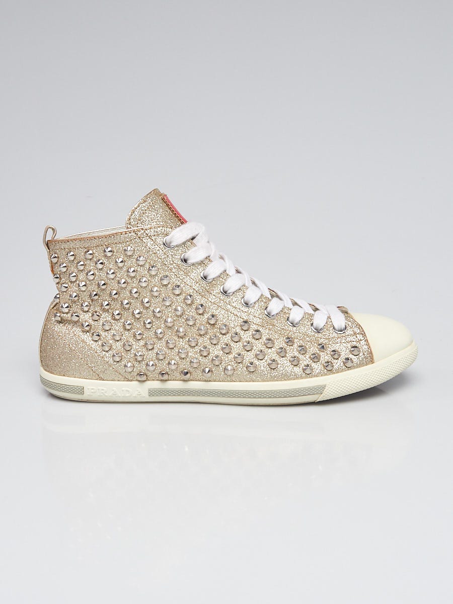 SOLD* Prada Gold Leather Mesh Sneakers 39.5 US 9 | Sneakers, Gold leather,  Leather