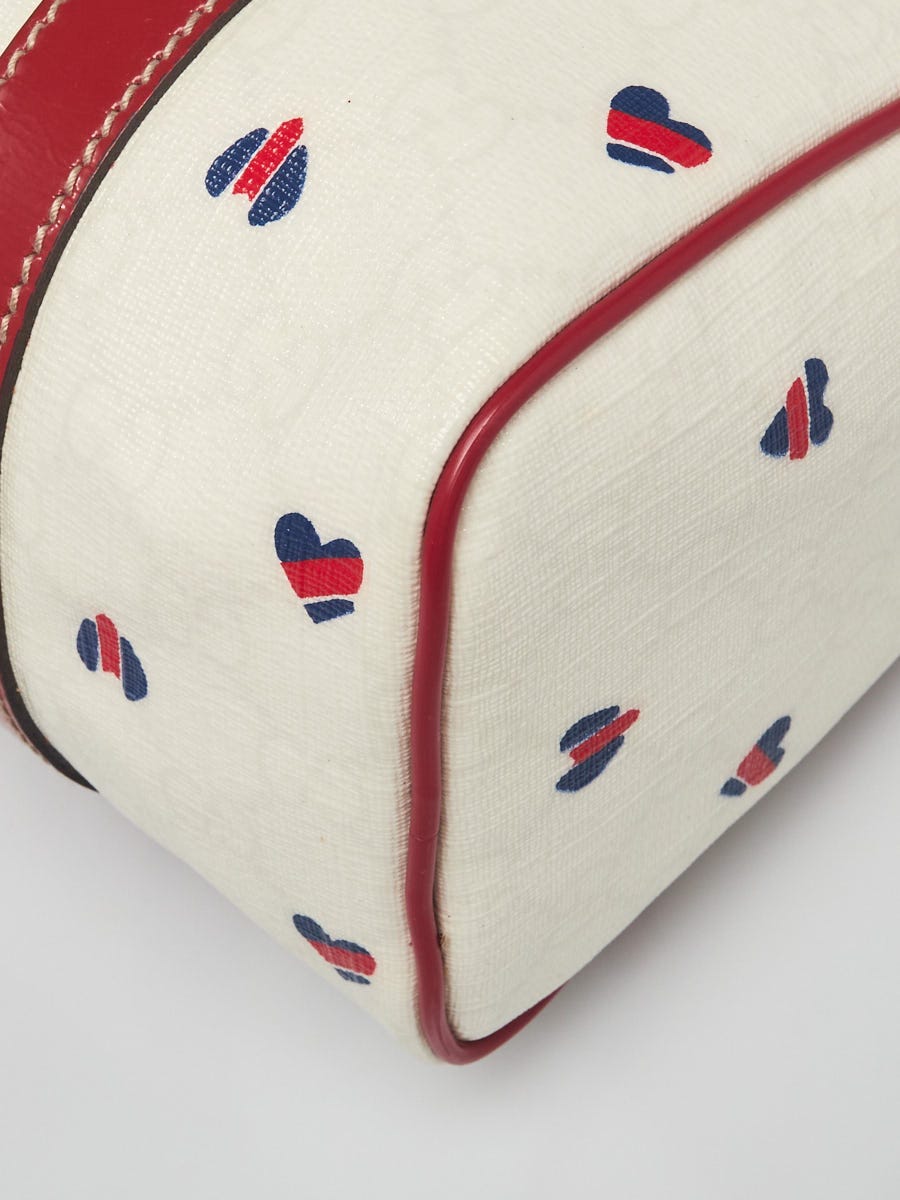 Authentic Gucci White Red Blue Heart Coated Canvas Joy Boston Bag